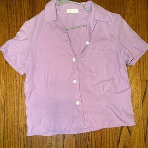 100% Silk LAROD Lavender Short-Sleeve Button-Up Shirt Size Small